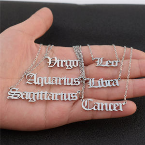 Elegante regalo femminile PVD placcatura oro oro 18K vecchie donne inglesi acciaio inossidabile <span class=keywords><strong>astrologia</strong></span> 12 segni zodiacali collana gioielli - Product Image 2