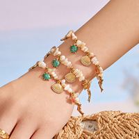 Bracelet de haute qualité en forme de dauphin, tortue, étoile de mer, coquillage, incrusté de perles de zircon, bracelet en pierre naturelle, bracelet en acier inoxydable pour femmes