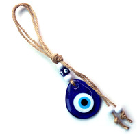 Pendentif en verre avec yeux bleus turcs, corde de chanvre, accessoires de goutte d'eau, décoration murale, cadeau porte-bonheur, mauvais yeux
