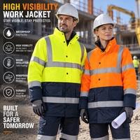Vêtements de travail rembourrés d'hiver à haute visibilité EN20471 Classe 3, veste de travail pour la soudure, la construction, la route, la voie ferrée, veste de sécurité réfléchissante à haute visibilité
