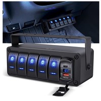 Boîtier de commutation à 6 interrupteurs à bascule avec fonction relais, module de contrôle, double USB et voltmètre pour camping-car, remorque, fourgonnette, voiture, bateau