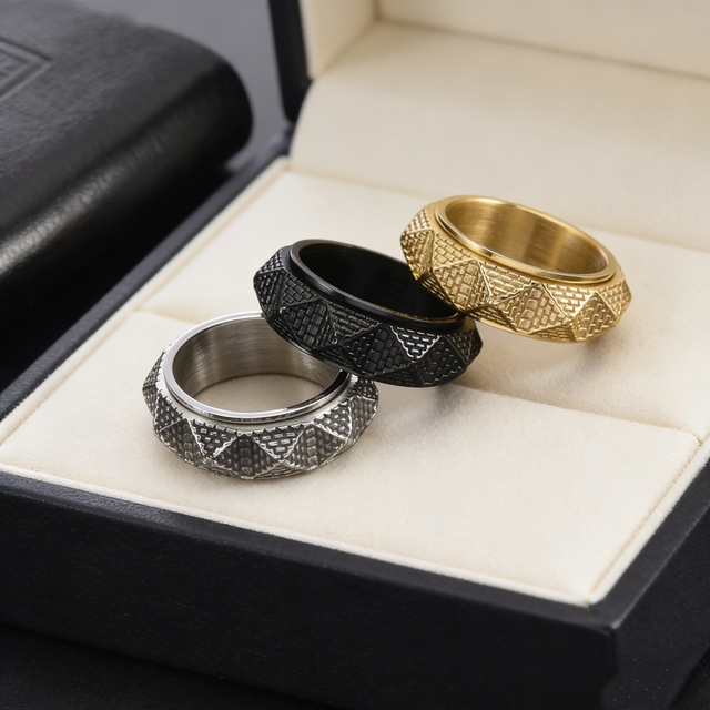 Egyptian Pyramid Ring Personalized Spinning Fidget Ring Stainless Steel Mens Stress Relief Jewelry Rings