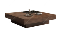 Série Mid-Century Modern, Table basse de rangement carrée élégante et simple avec grain de bois de noyer pour le salon