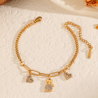 Nouveau design tendance : Bracelet jonc pour femme en acier inoxydable plaqué or 18 carats avec breloques zircon cœur, ours, lapin, étoile – Chaîne de main