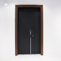 Porte d'entrée en alliage d'aluminium, porte pivotante de luxe en aluminium moulé avec serrure intelligente