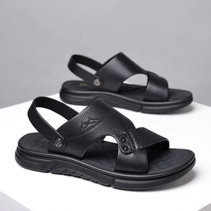 Sandales d'été en cuir pour hommes, à bout ouvert, semelle extérieure en caoutchouc, semelle intermédiaire en EVA, style plage, chaussures décontractées à enfiler - Product Image 2