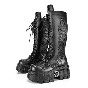 รองเท้าสไตล์โกธิคสีดำ ดีไซน์พังก์แบบมีพื้นหนา ลายเปลวไฟ สำหรับคู่รัก ดีไซน์โดดเด่นทันสมัย สไตล์เฮฟวีเมทัล - Product Image 3