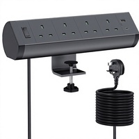 Schreibtisch-Klemmleiste mit UK-Stecker, 4 AC-Steckdosen, USB-C und USB-A Anschlüsse, 3m Verlängerungskabel für Zuhause und Büro