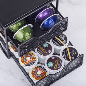 Porte-accessoires de café noir 3 niveaux en maille métallique porte-capsules de café tiroir <span class=keywords><strong>Nespresso</strong></span> boîte à dosettes de café - Product Image 5
