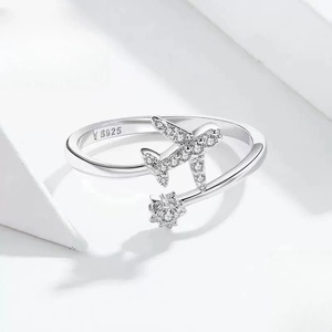 Anello Hisera S925 in Argento Elettroplaccato con Aeroplano, Stile Personalizzato, Design Versatile a Stella, Esportazione all'Ingrosso - Product Image 1