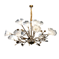 Nouveau Lustre de Salon Français Style Mid-Century 2026, Lampe Principale en Cuivre avec Fleurs en Verre Rétro, Luxe Léger