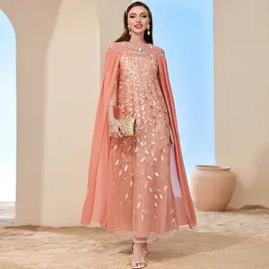 Lo último en vestidos largos negros de moda elegante para mujer de Dubái Abaya, vestidos de noche de fiesta para mujer, vestidos de chal con tachuelas de diamantes