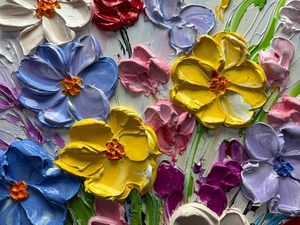 V-inspire Art 24 x 36 pouces <span class=keywords><strong>Peinture</strong></span> à l'huile abstraite <span class=keywords><strong>moderne</strong></span> 100% peinte à la main, Bouquets colorés, Murales florales 3D complètes, Chine Living - Product Image 3