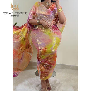 Toub Soudanais Musulman de Haute Qualité pour Femme, Long Thobe Doux en Polyester à Imprimé Numérique Ethnique Africain avec Paillettes, Motifs Floraux et Dorures - Product Image 2