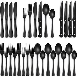 Juego de Cubiertos de Acero Inoxidable Negro de 24 Piezas, Cuchillo para Carne, Utensilios Pulidos de Grado Alimenticio, Vajilla de Cocina, Juego de Comedor para el Hogar - Product Image 1
