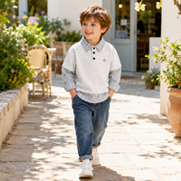 Pull décontracté à manches longues pour garçons, style polo à carreaux, effet deux pièces, col superposé, collection automne 2026, idéal pour l'école, haut de boutique