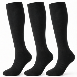 3 pares de calcetines de compresión negros hasta la rodilla, calcetines deportivos de punto sólido sobre la pantorrilla - Product Image 1