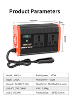 Convertisseur de puissance pour véhicule 300W avec USB-C, 12V DC vers 220V AC, prise universelle, double USB, fournisseur OEM