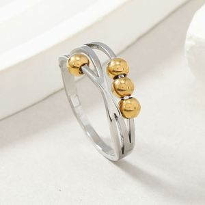 No Fade Layers Stainless Steel Anxiety <b>Ring</b> for Women Layers Open Adjustable <b>Spinner</b> Fidget Beads <b>Rings</b> for Anxiety Worry <b>Ring</b> - Product Image 2