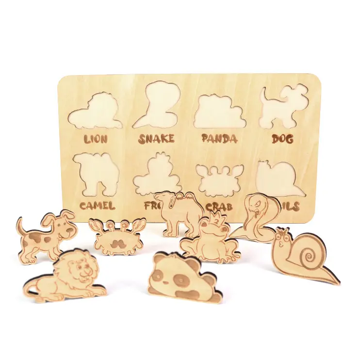 Laser engraving animals wood puzzle for kids education model