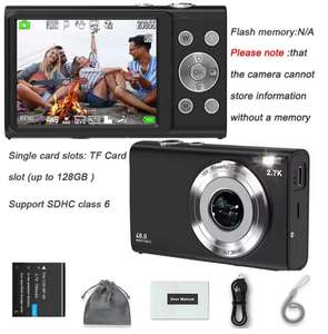 Appareil photo numérique haute définition 4K autofocus 48MP avec grand écran de 2 à 3 pouces, reflex numérique, focale de 4,5 à 54 mm, zoom 16x, selfie - Product Image 2