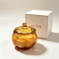Bougie parfumée en verre en forme de citrouille avec couvercle, bougie en cire de soja pour l'automne et Halloween, décoration d'intérieur, étiquette privée personnalisée disponible