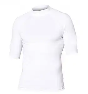 Özelleştirilmiş erkek katı düz beyaz kısa kollu naylon Spandex sörf yüzme gömlek yelekler likra döküntü muhafızları