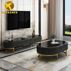 Modern design living room furniture stainless steel leg tea table modern luxury wooden set black marble top coffee table