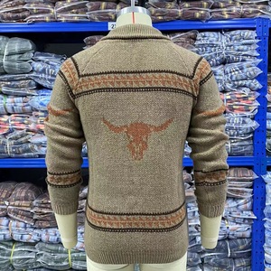 Western Style Sueter Manga Larga Hombre Cowboy Bull Jacquard Knitted Jumpers Sweaters Aztec <strong>Men</strong> <strong>Zip</strong> <strong>up</strong> <strong>Men's</strong> Sweater <strong>Cardigan</strong> - Product Image 6