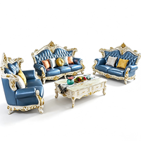 Ensemble de canapés modulaires personnalisables en cuir véritable sculpté en bois massif de style européen, pour salon rétro de villa haut de gamme de style américain