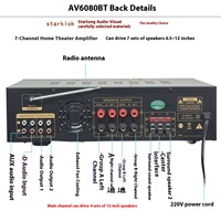Amplificateur AV-6080BT 1000W 7 Canaux à Impédance Fixe pour Maison Voiture, Récepteur Métal Lecteur Sans Fil USB Carte SD BT Mondial