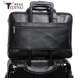Tiding Men's Genuine Leather <b>Briefcase</b> Black 1452 Business Travel Laptop Bag - Product Image 4