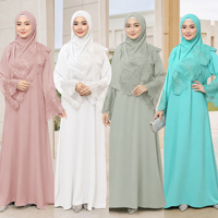 Polyester-Spitzenbesatz mit Hotfix-Strass Abaya Kaftan Bescheidenes Muslimisches Knöchellanges Kleid mit Blumenmuster und Passendem Hijab für Partys