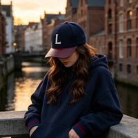 Gorra de béisbol de lana premium con visera de cuero, bordado de letra inicial L, estilo Ivy League, deportiva, de 6 paneles, ajustable, estilo preppy, para otoño