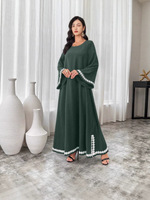 Robe Abaya Personnalisée Légère en Polyester Anti-Statique à Imprimé Vintage avec Fermeture Éclair et Bordure en Dentelle pour Femmes Musulmanes – Collection Automne – Vente en Gros