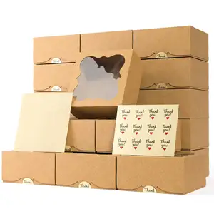 卸売ベーキングフードペーパー包装フードボックスペーパーウェディングデザートケーキギフトボックス窓カバー付きフードクラフト紙ボックス
