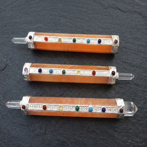 Handmade Seven Chakra Healing Stick <b>Natural</b> Agate Gemstone Inlay Pendulum Art Collectible Feng Shui Craft From Gujarat - Product Image 4