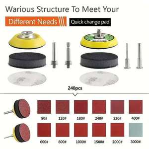 244 Piece Sandpaper Set 2 Inch 80-3000 Grit <b>Foam</b> Polishing <b>Pad</b> For Metal Wood Glass Automotive Grinding Die Grinder Use - Product Image 4