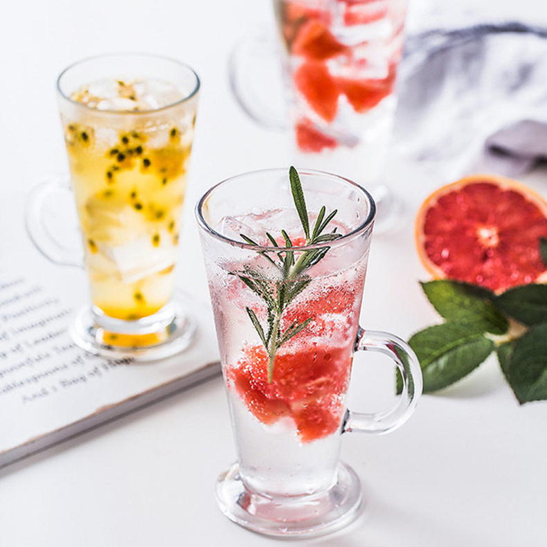 270ml 9oz Glassware with Handle Goblet Coffee Latte Juice Fruit Tea Bubble Milk Cappuccino Glass Transparent Mugs Beverages Cups