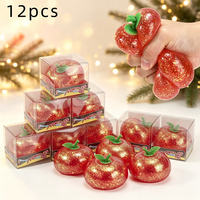 Jouet Squishy Pomme Rouge Pailletée Dorée en Maltose, Jouet Anti-Stress à Rebond Lent, Jouet Amusant pour Soulager l'Anxiété, Boîte de 12 Pièces Chacune