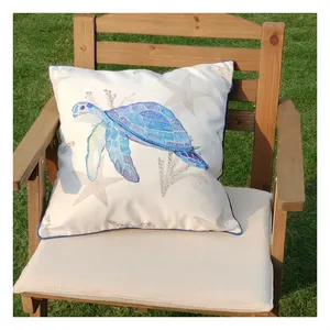 New arrival 120h anti-uv outdoor summer sea coastal turtle printing pillow cushion sofa cover with tassel for decoration
