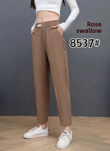 Pantalon en lin et coton de bambou à jambe droite, nouveau modèle d'été, teint en pièce, taille élastique, respirant - Product Image 2