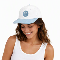 Casquette de baseball en velours côtelé bicolore à 6 panneaux avec logo brodé personnalisé, visière plate, style streetwear et surf, commande OEM petite quantité