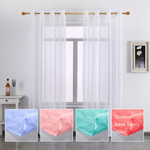 Cortina Transparente de Velo <span class=keywords><strong>Blanco</strong></span> Personalizada con Estampado de Estrellas Plateadas, 100% Poliéster, Estilo Europeo Americano, para Todas las Temporadas - Product Image 1