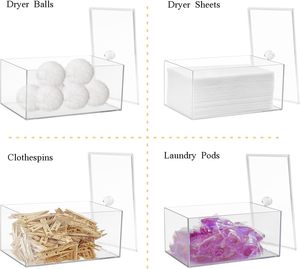 Boîte de rangement rectangulaire en acrylique avec couvercle, support pour feuilles de séchage de linge, conteneur transparent pour dosettes de <span class=keywords><strong>lessive</strong></span>, organisation et rangement de bureau - Product Image 2