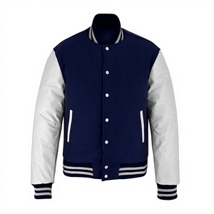 Blouson universitaire personnalisé OEM 2026 en laine bleu marine avec manches en cuir blanc pour homme – Qualité supérieure, faible MOQ, blouson d'hiver chauffant - Product Image 1