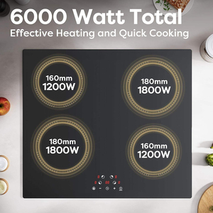 Placa de Inducción Integrada de 6000W con 4 Quemadores, 24 Pulgadas, Control Táctil, Placa de Vitrocerámica, 9 Niveles de Potencia, Calentamiento Rápido, Seguridad, OEM, ODM - Product Image 1