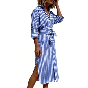 <span class=keywords><strong>Abito</strong></span> <span class=keywords><strong>Camicia</strong></span> a Righe con Bottoni per Donna - Vestito <span class=keywords><strong>Midi</strong></span> Estivo Casual con Cintura e Spacco Laterale - Product Image 3