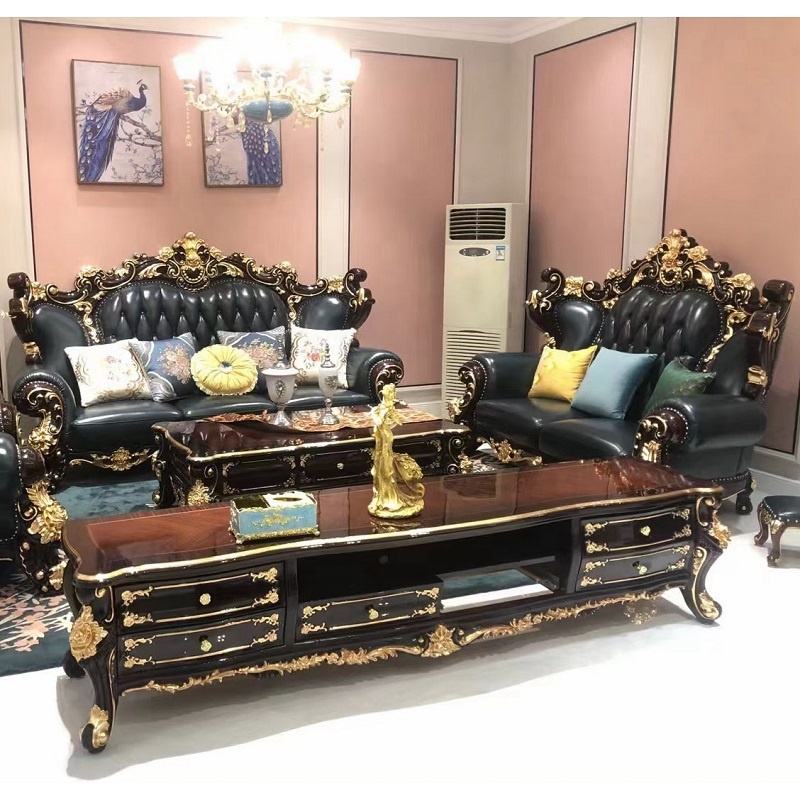 Classic Wooden Sofa Set - Luxury Living Room Furniture