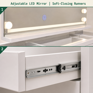 Table de maquillage moderne avec miroir LED et tiroirs pour coiffeuse, chambre, salon, école, hôtel - Product Image 3